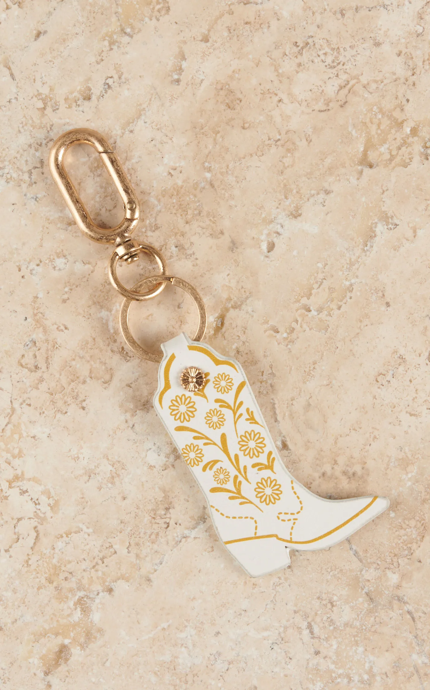 Amber's Allie White with Gold Floral Print Cowboy Boot Keychain