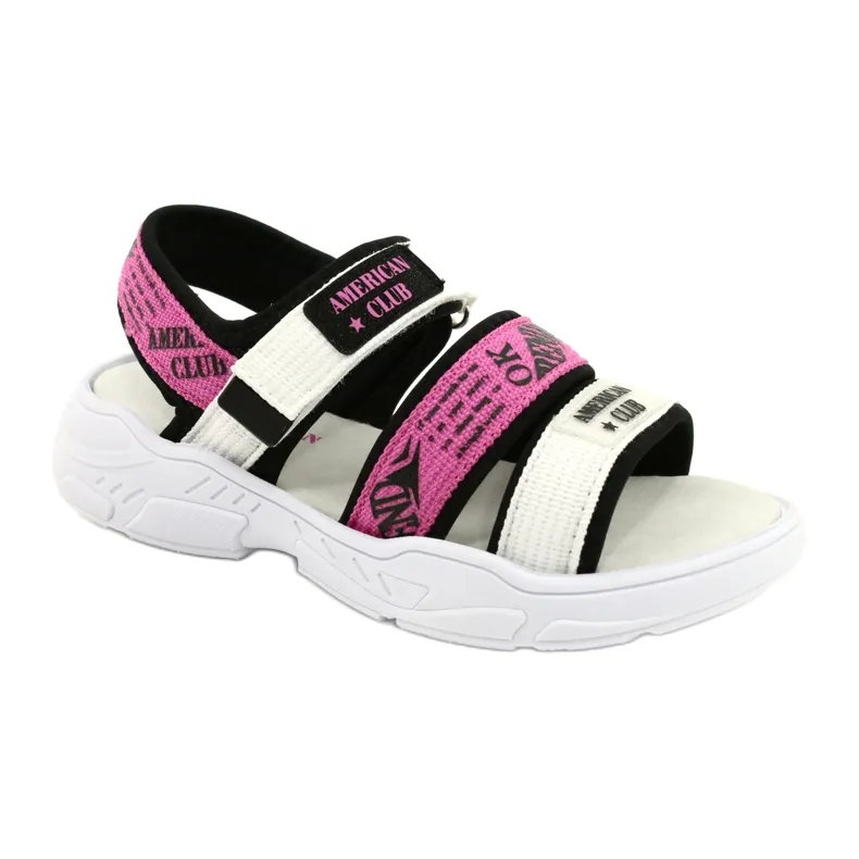 American Club Sport Sandals Leather insert RL29 / 21 Black-Fuxia white pink