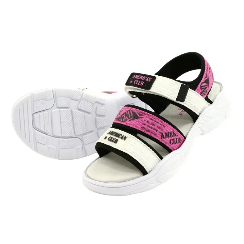 American Club Sport Sandals Leather insert RL29 / 21 Black-Fuxia white pink