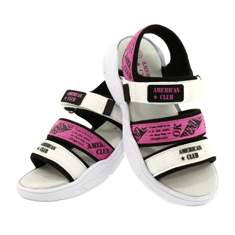 American Club Sport Sandals Leather insert RL29 / 21 Black-Fuxia white pink