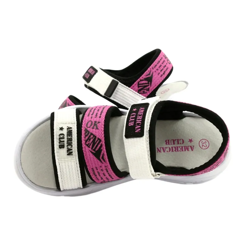 American Club Sport Sandals Leather insert RL29 / 21 Black-Fuxia white pink