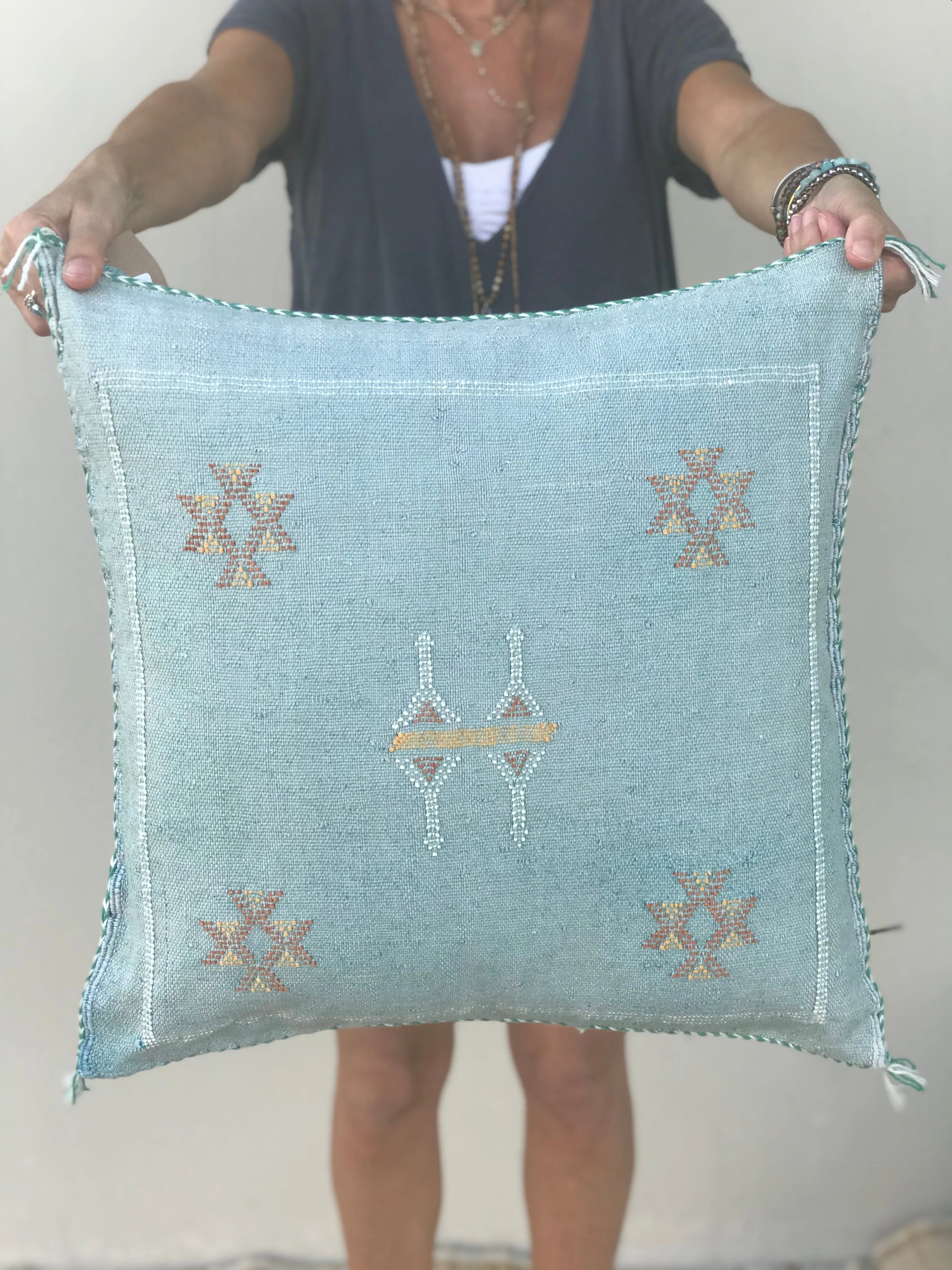 Aqua Cactus Silk Pillow