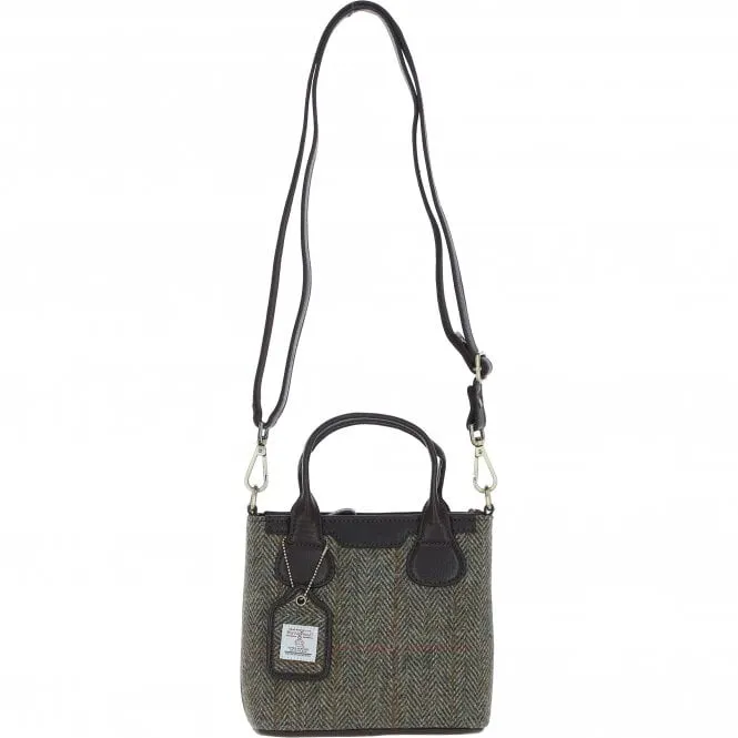 Ashwood Leather x Harris Tweed Handbag with Removable Crossbody Strap Brown/Green: TW-21-09-BG