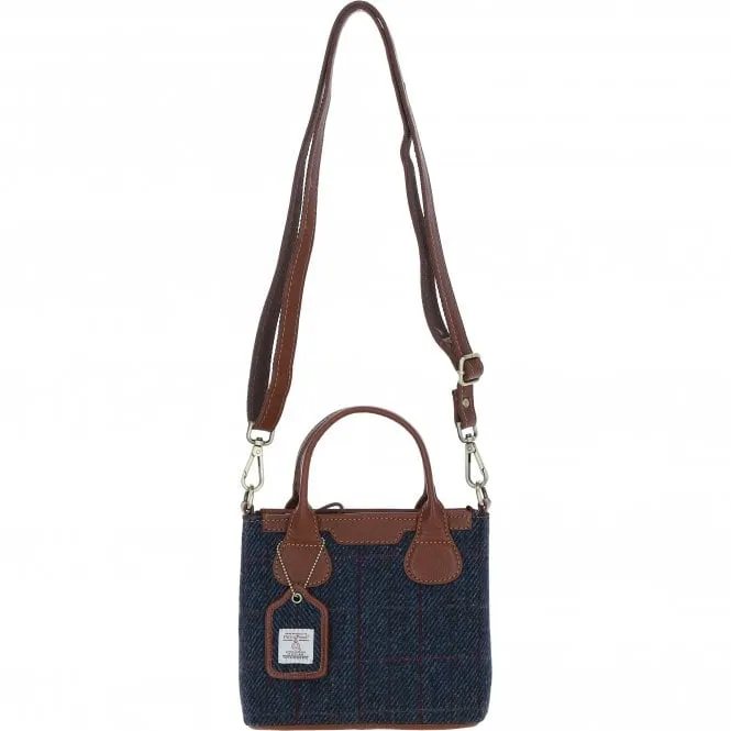 Ashwood Leather x Harris Tweed Handbag with Removable Crossbody Strap Tan/Navy: TW-21-011-TN