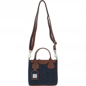 Ashwood Leather x Harris Tweed Handbag with Removable Crossbody Strap Tan/Navy: TW-21-011-TN