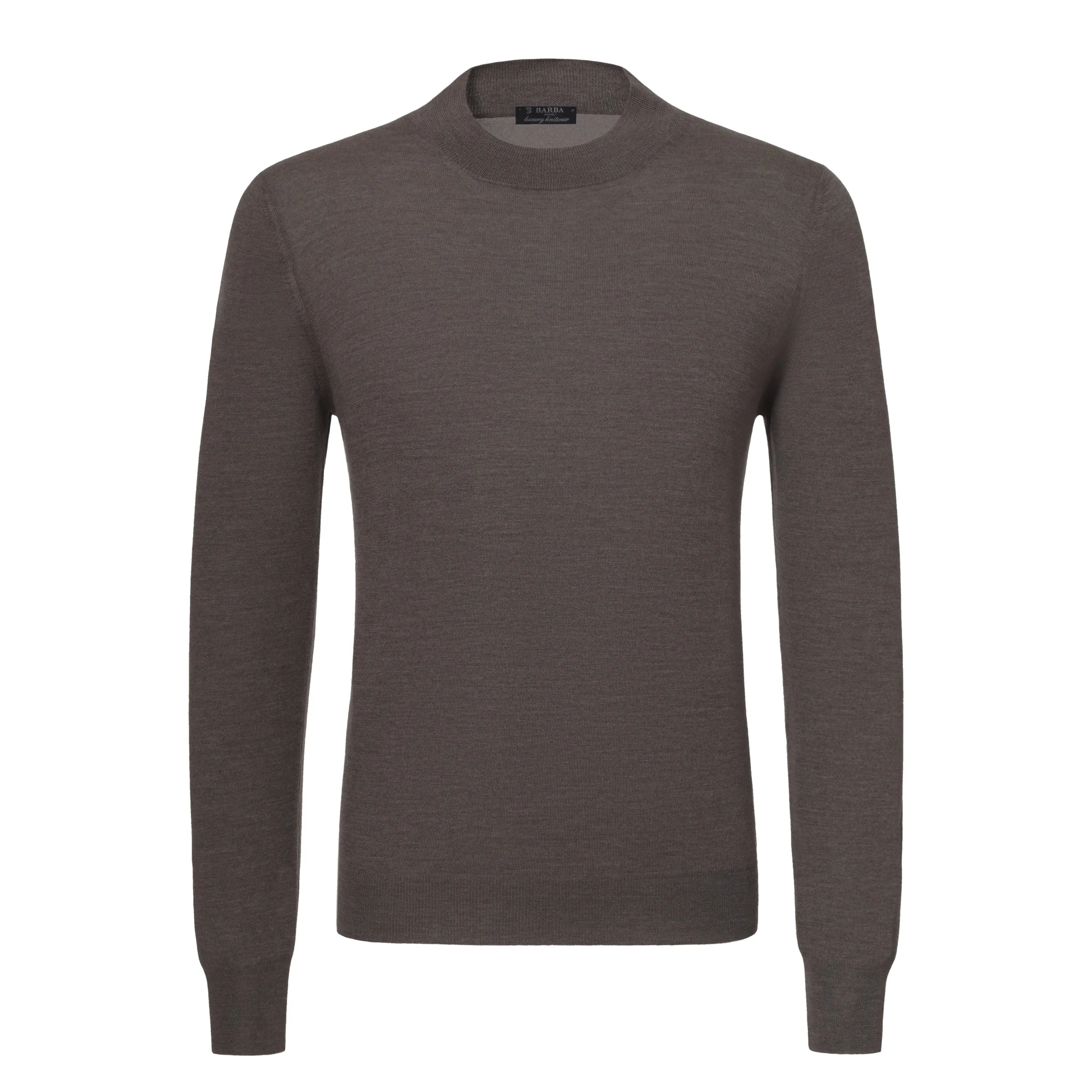  Barba Napoli Crew-Neck Wool Pullover in Tree Bark Brown Melange