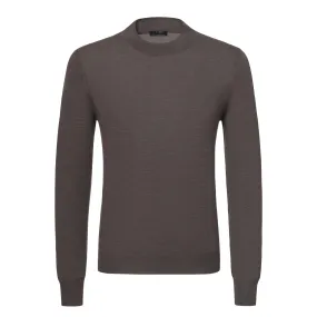  Barba Napoli Crew-Neck Wool Pullover in Tree Bark Brown Melange