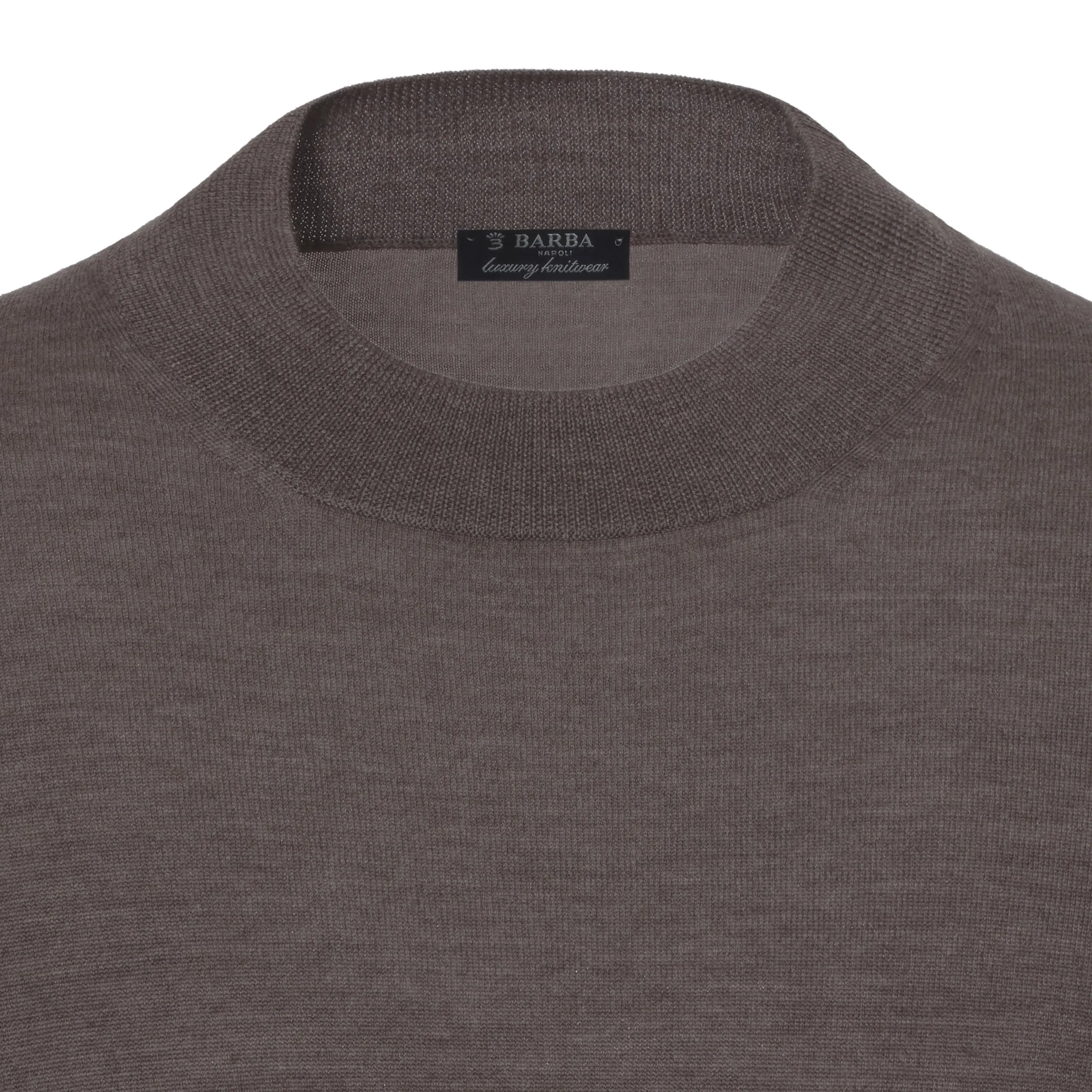  Barba Napoli Crew-Neck Wool Pullover in Tree Bark Brown Melange