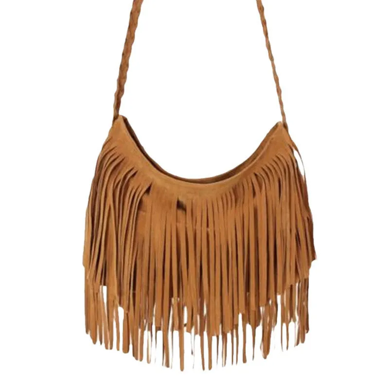 Best Selling Women Tassel Leather Suede Fringe Single Shoulder Hbag Crossbody womens' pouch