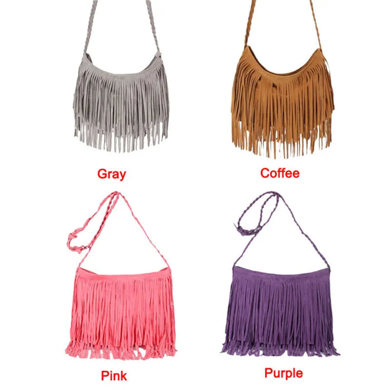 Best Selling Women Tassel Leather Suede Fringe Single Shoulder Hbag Crossbody womens' pouch