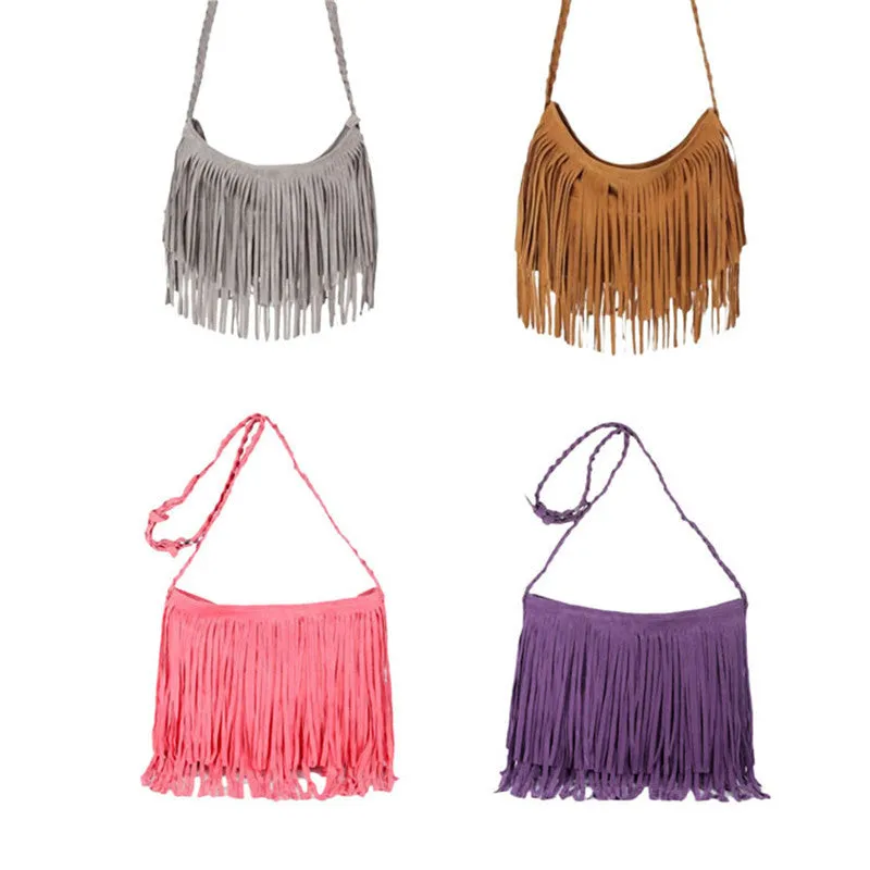 Best Selling Women Tassel Leather Suede Fringe Single Shoulder Hbag Crossbody womens' pouch