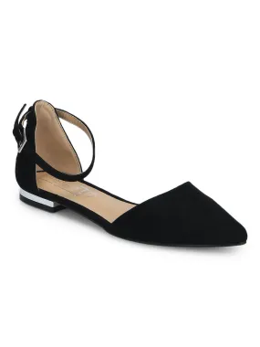 Black Micro Ankle Strap Belly Flats