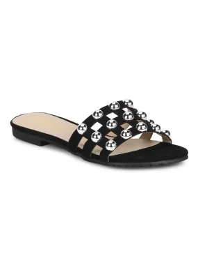 Black Micro Beaded Slip-On Flats