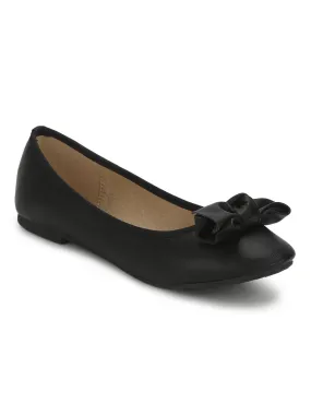 Black PU Big Bow Belly Flats