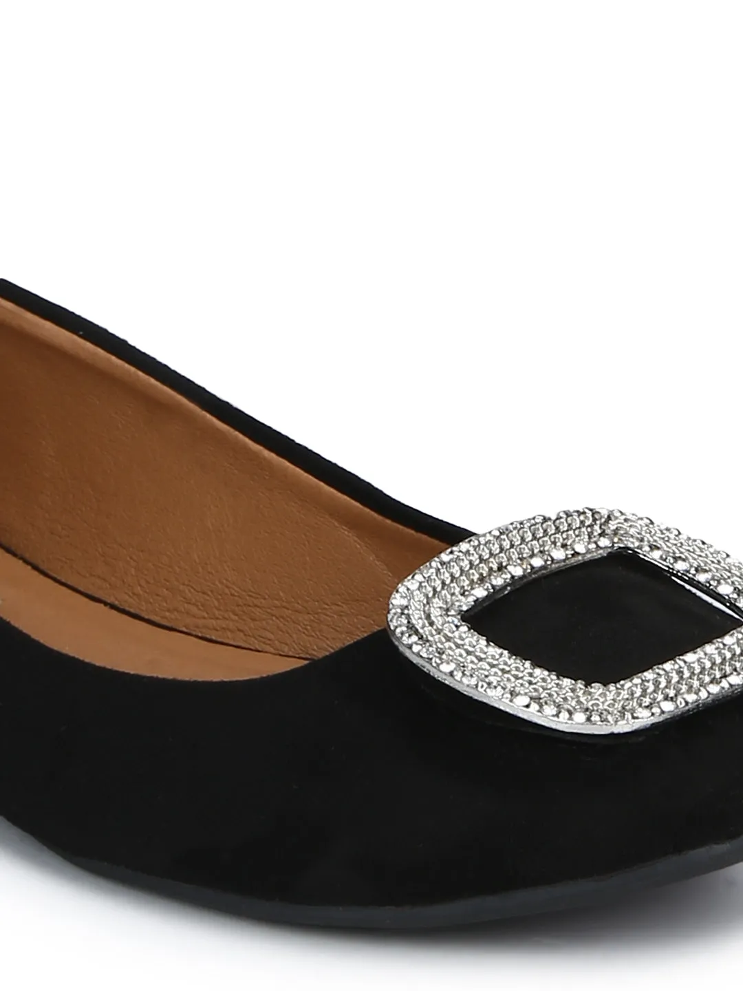 Black PU Brooch Belly Flats