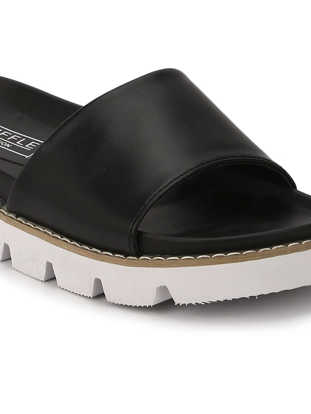 Black PU Cleated Slip-On Flats