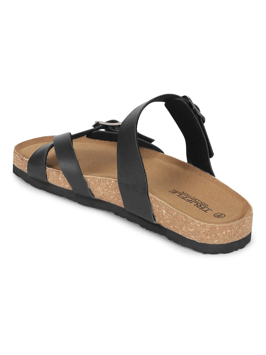 Black PU Cork-Latex Footbed Flats (TC-100504-BLK)