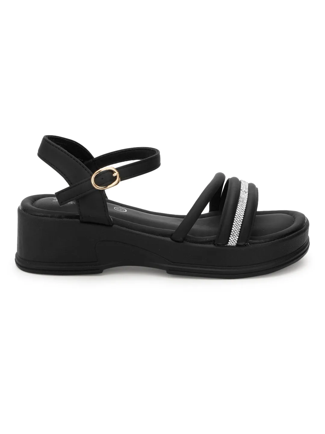 Black PU Diamond Strap Slip-On Flats (TC-RS3600-BLK)