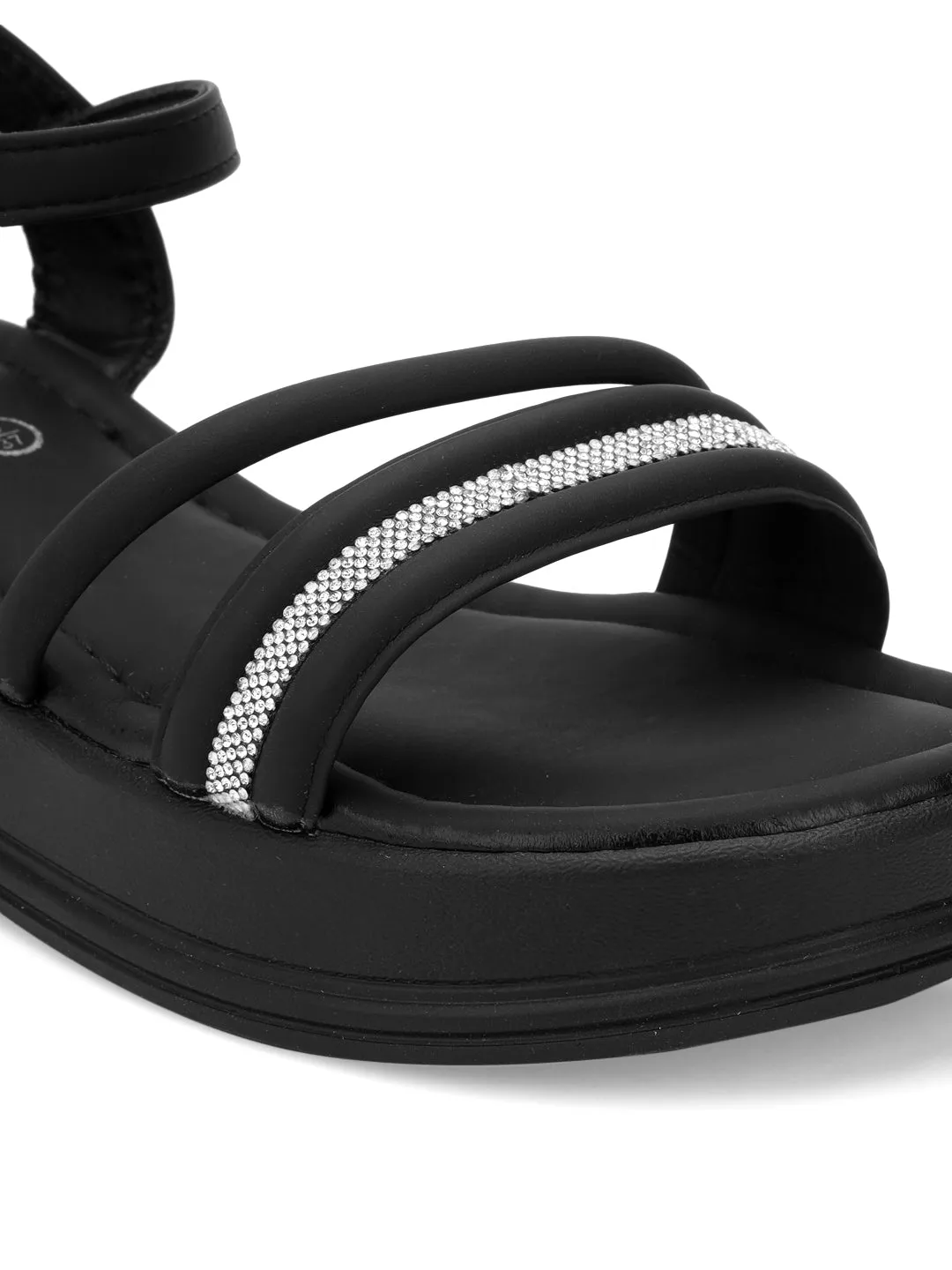 Black PU Diamond Strap Slip-On Flats (TC-RS3600-BLK)