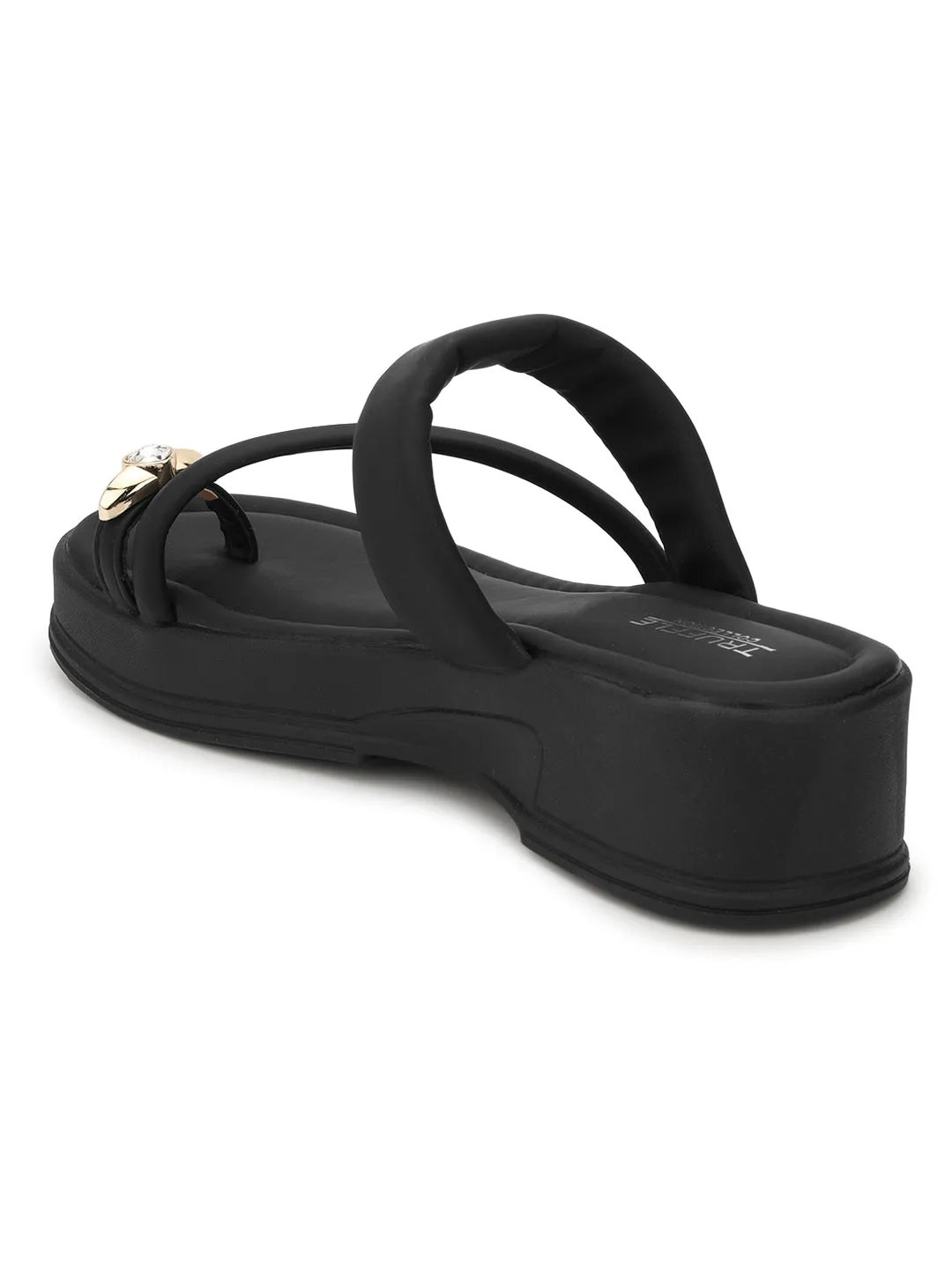 Black PU Diamond Toe Ring Slip-On Flats (TC-RS3599-BLK)