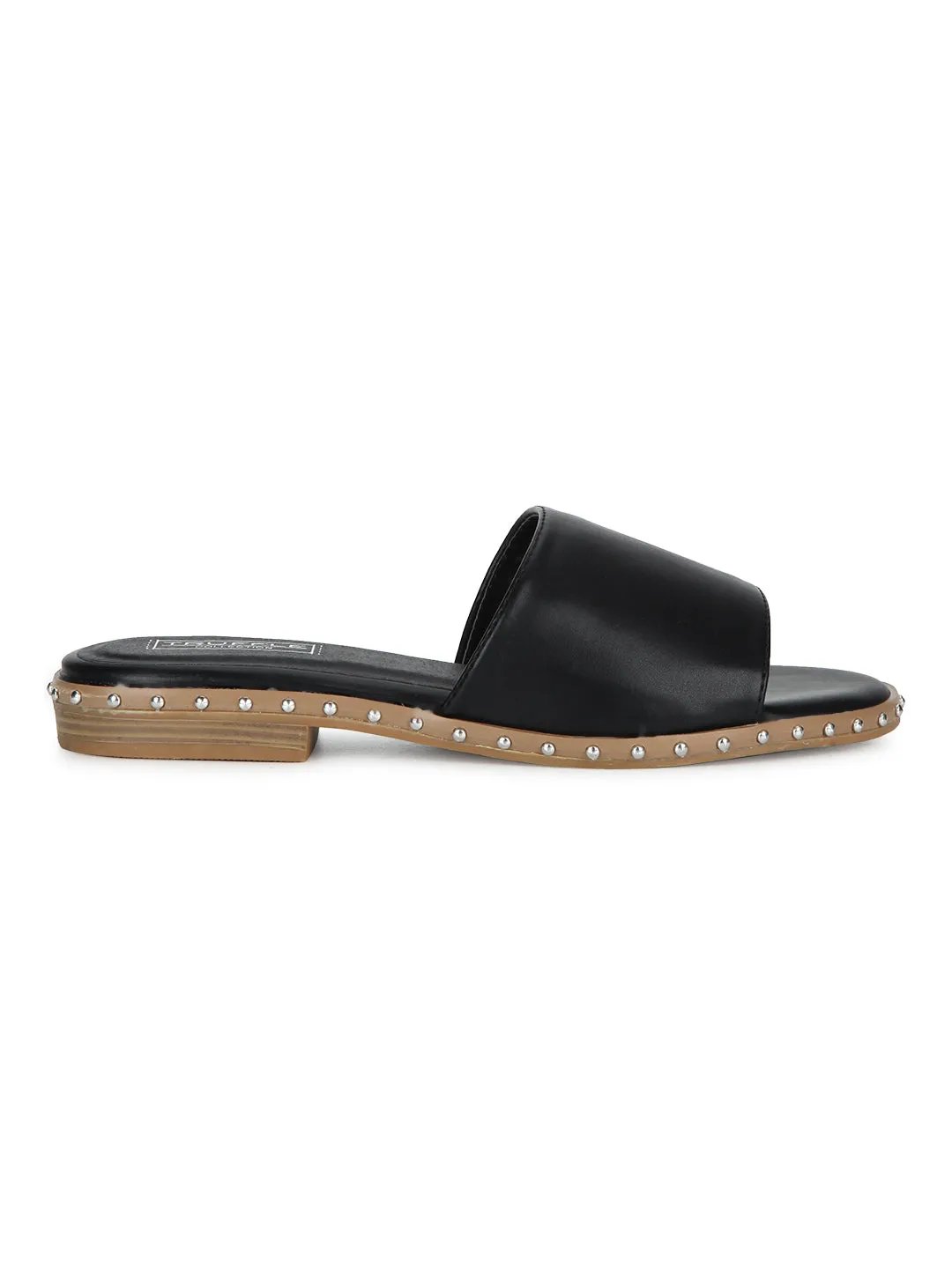 Black PU Side Studded Slip-On Flats