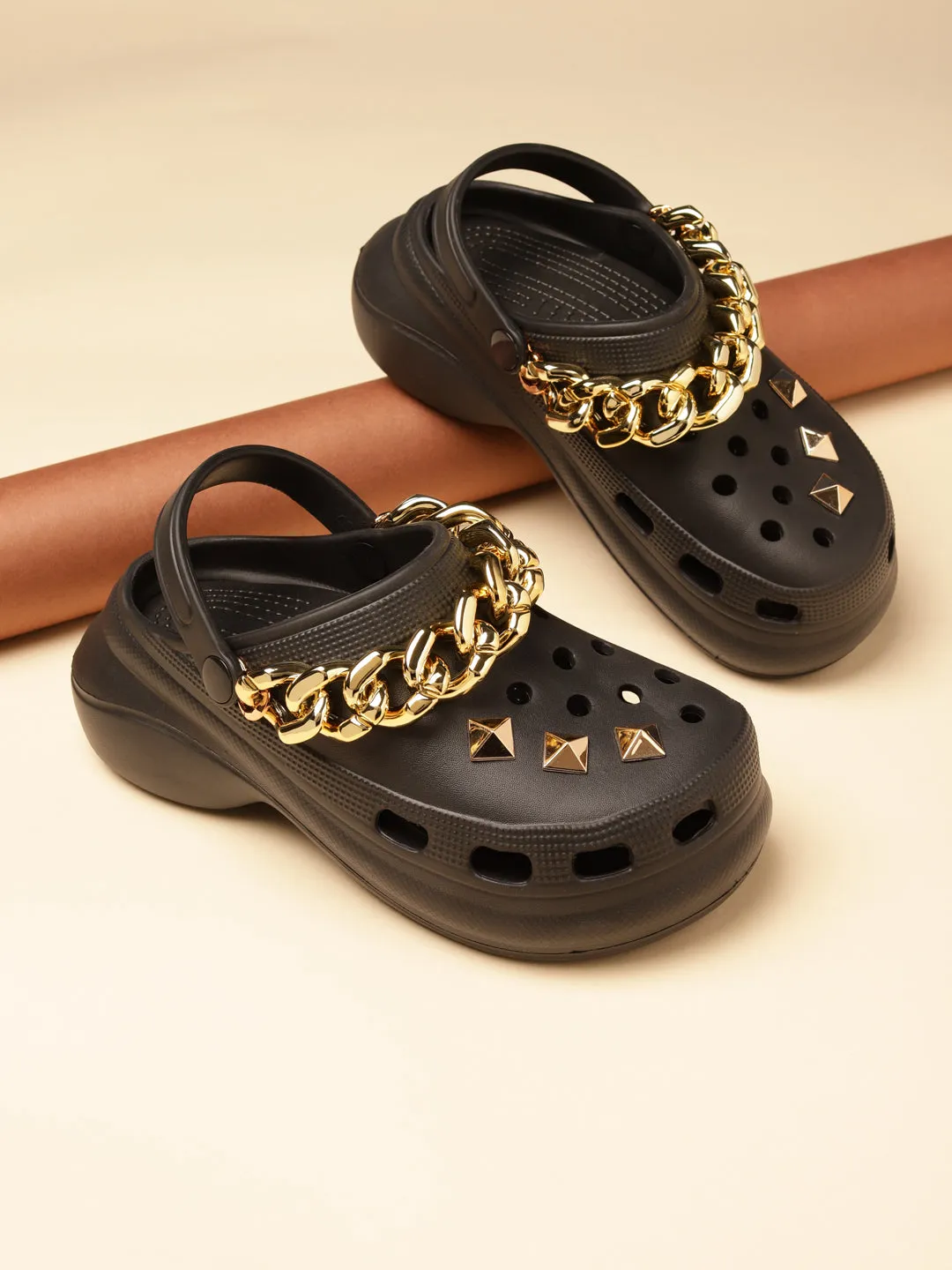 Black PU Slip-On Croc Flats (TC-RS3481-BLK)