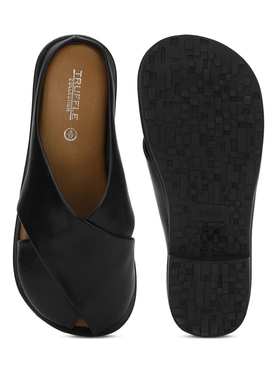 Black PU Slip-On Flats (TC-RS3655-BLK)