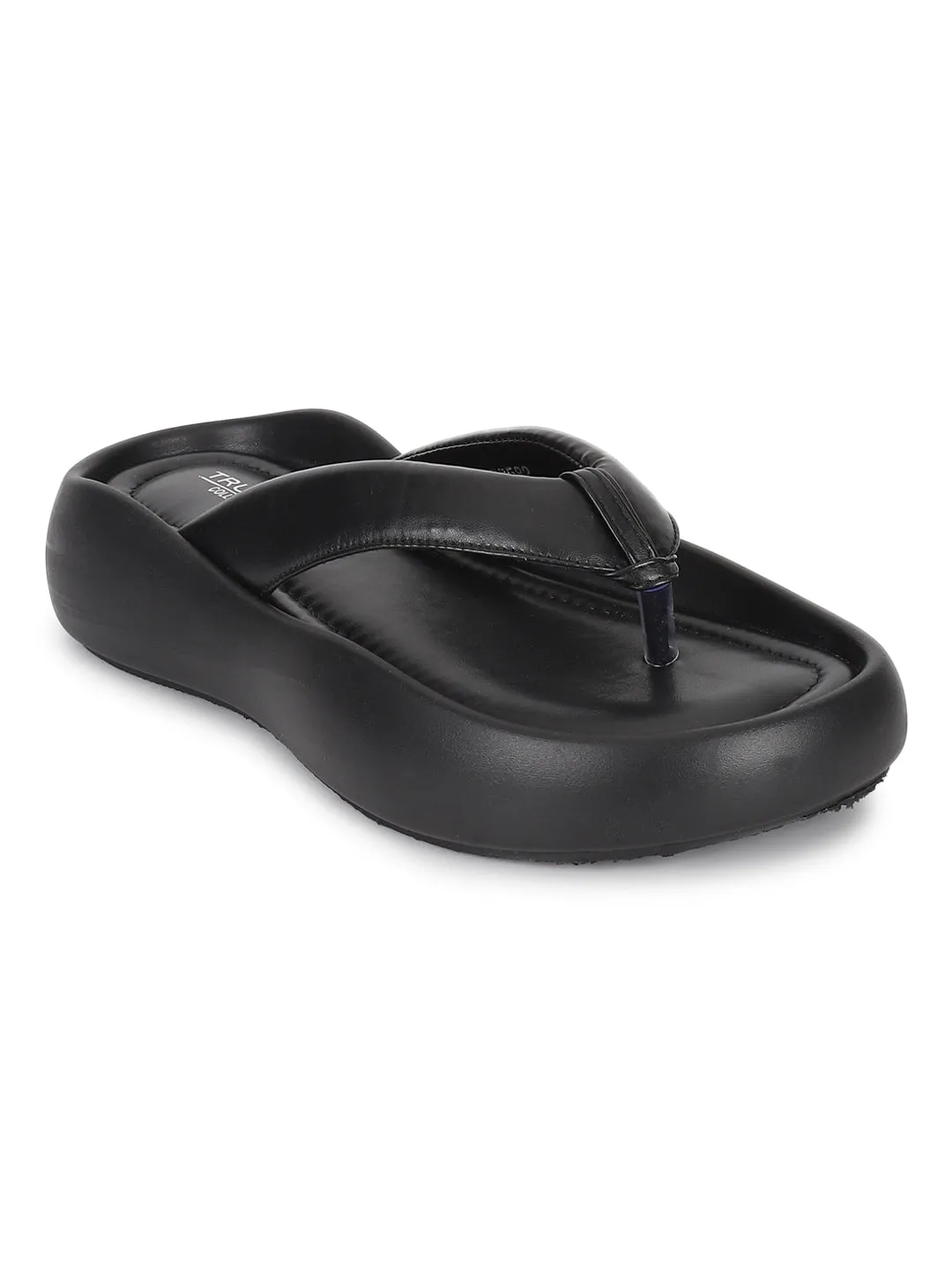 Black PU T-Strap Stylish Flats (TC-RS3582-BLK)