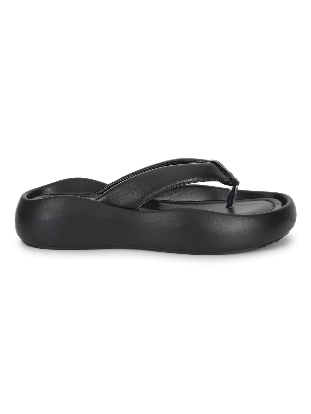 Black PU T-Strap Stylish Flats (TC-RS3582-BLK)