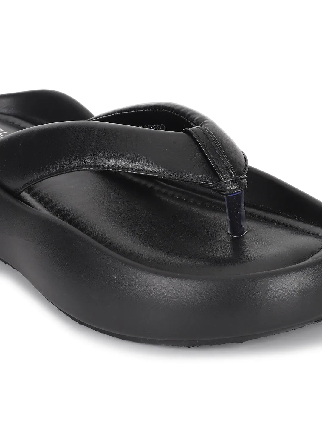 Black PU T-Strap Stylish Flats (TC-RS3582-BLK)