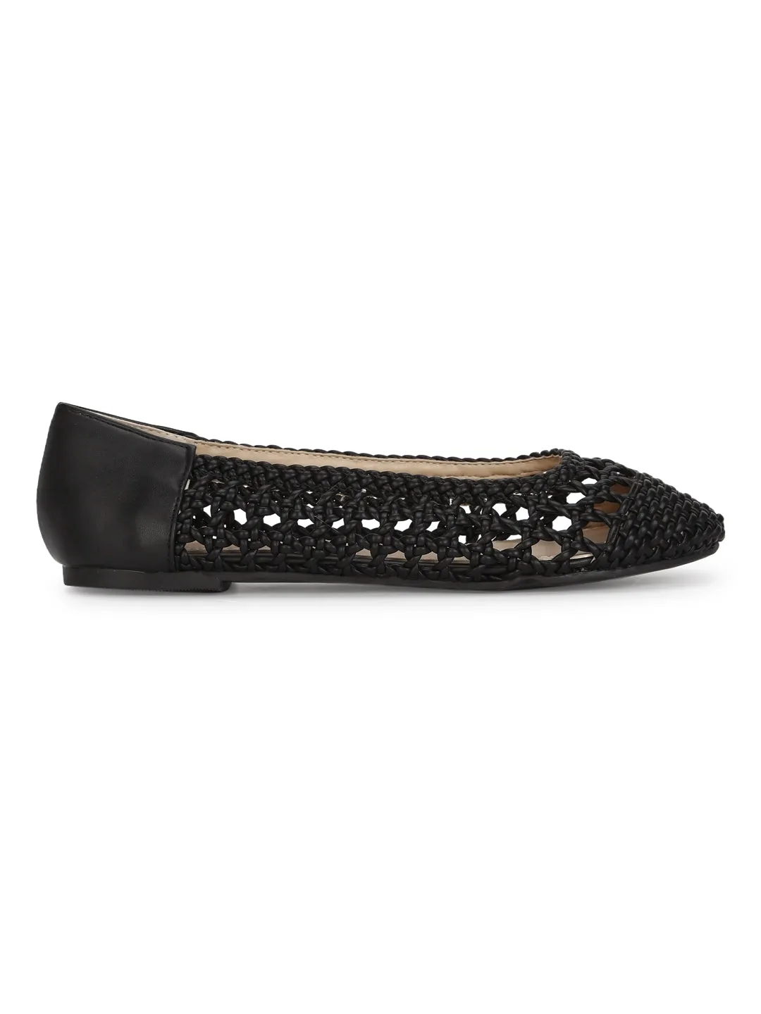 Black Pu Weave Flats