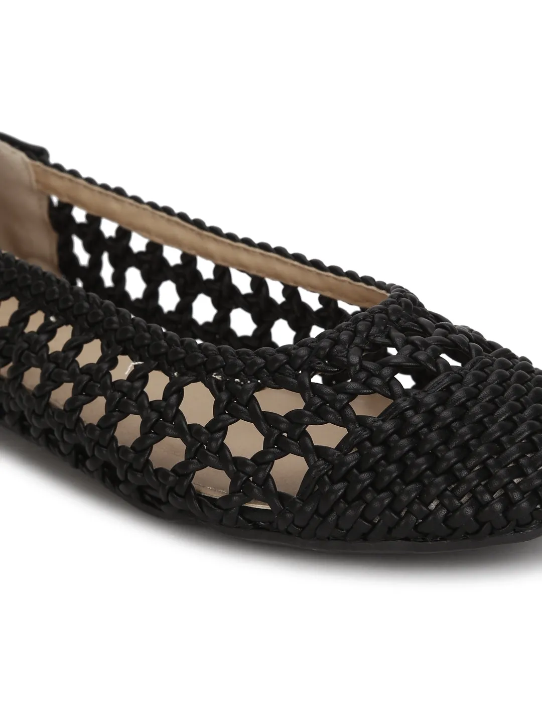 Black Pu Weave Flats