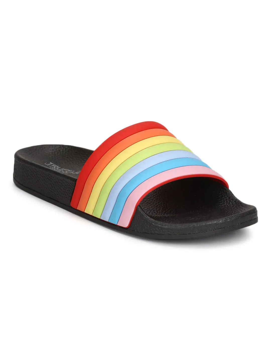 Black PVC Rainbow Strap Slip-on Flats