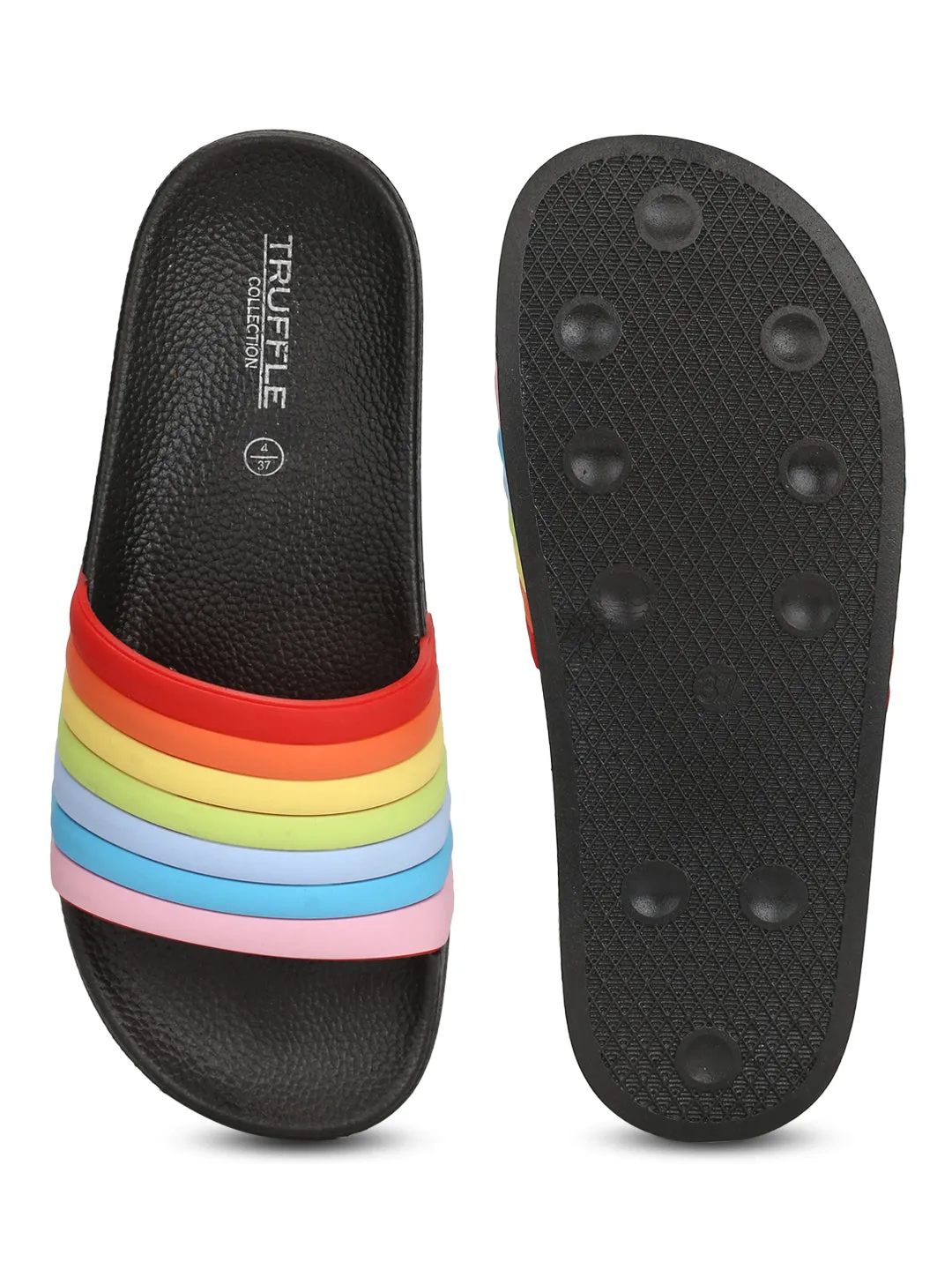 Black PVC Rainbow Strap Slip-on Flats