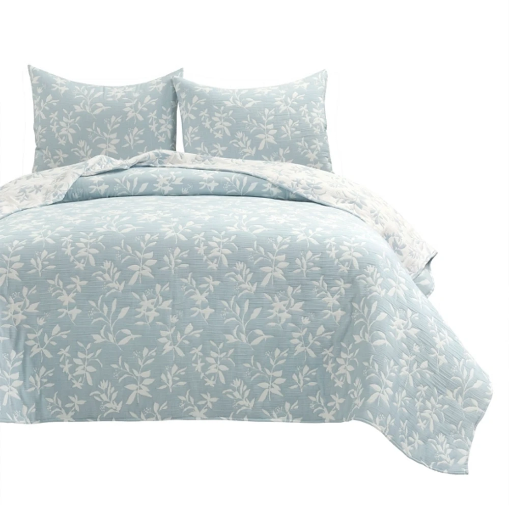 Blue Floral Reversible 3-pc. King Quilt Set