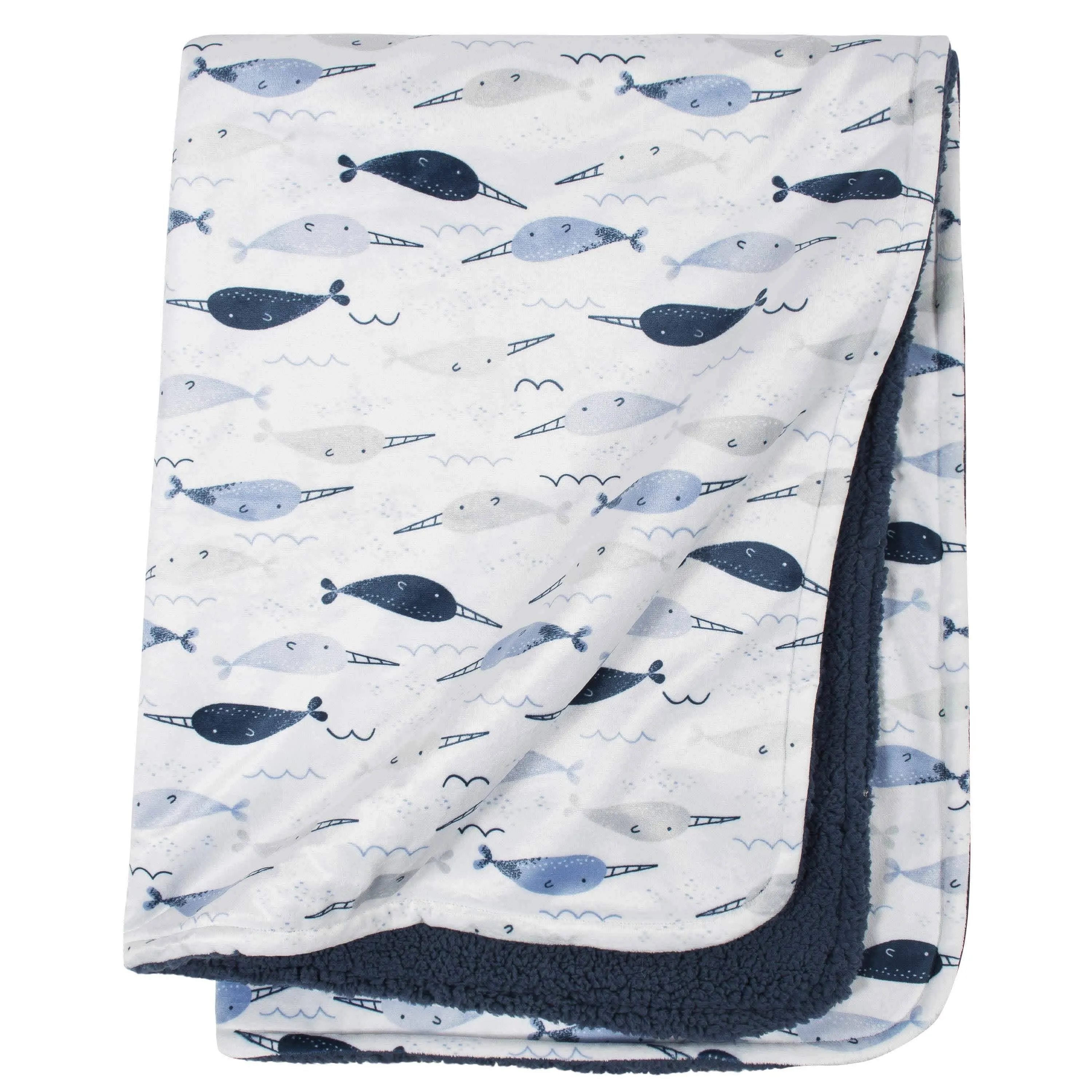 Blue Narwhal Printed Plush Blanket