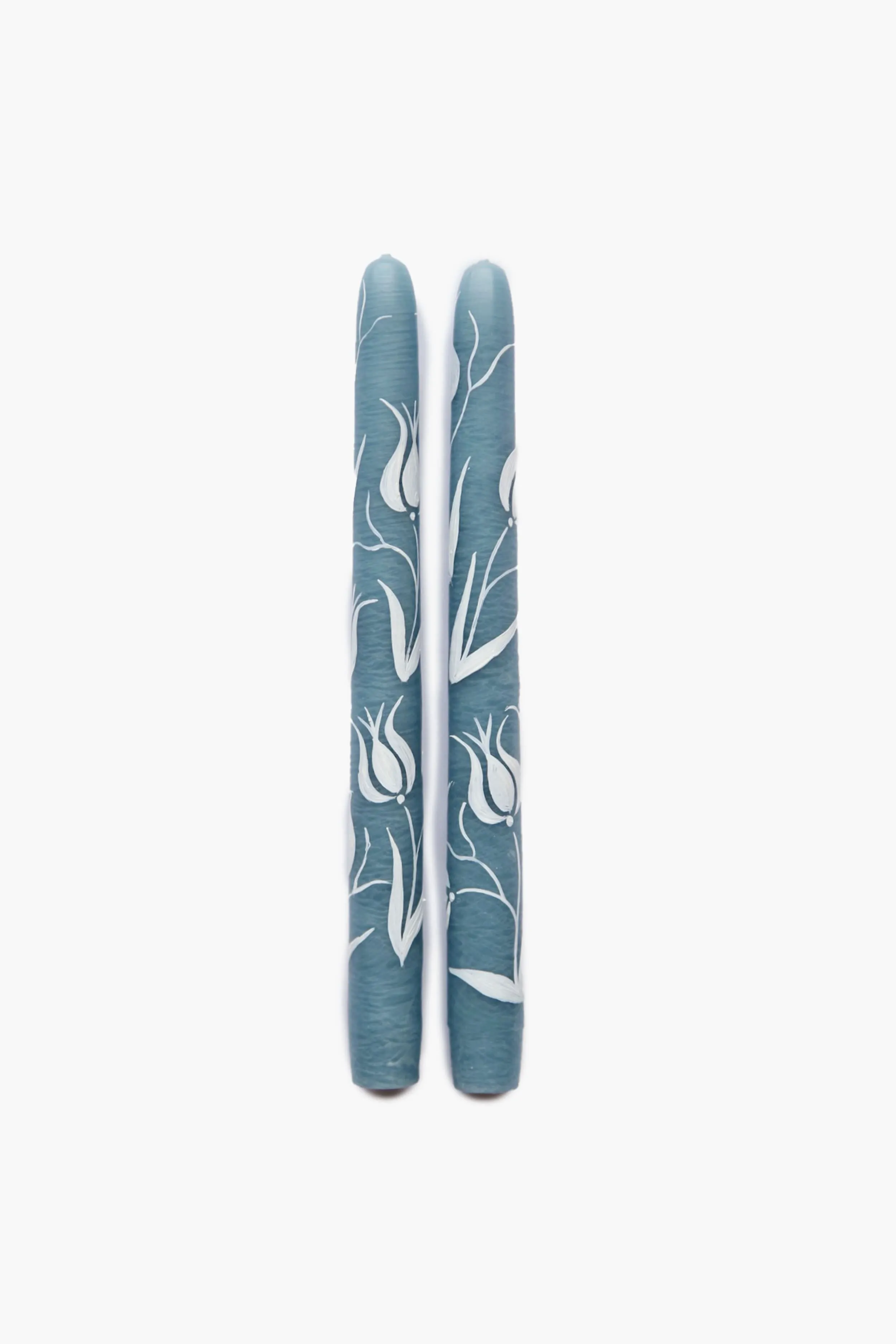 Blue Tulip Hand Painted Taper Candles (Set of 2)