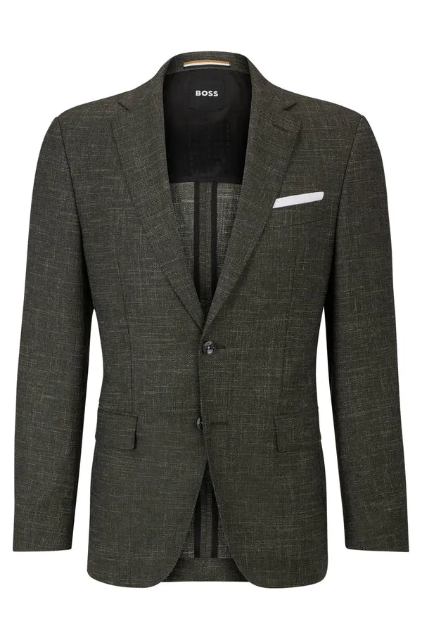 BOSS BLACK Boss Patterned Wool Blend Slim-Fit Jacket - Green