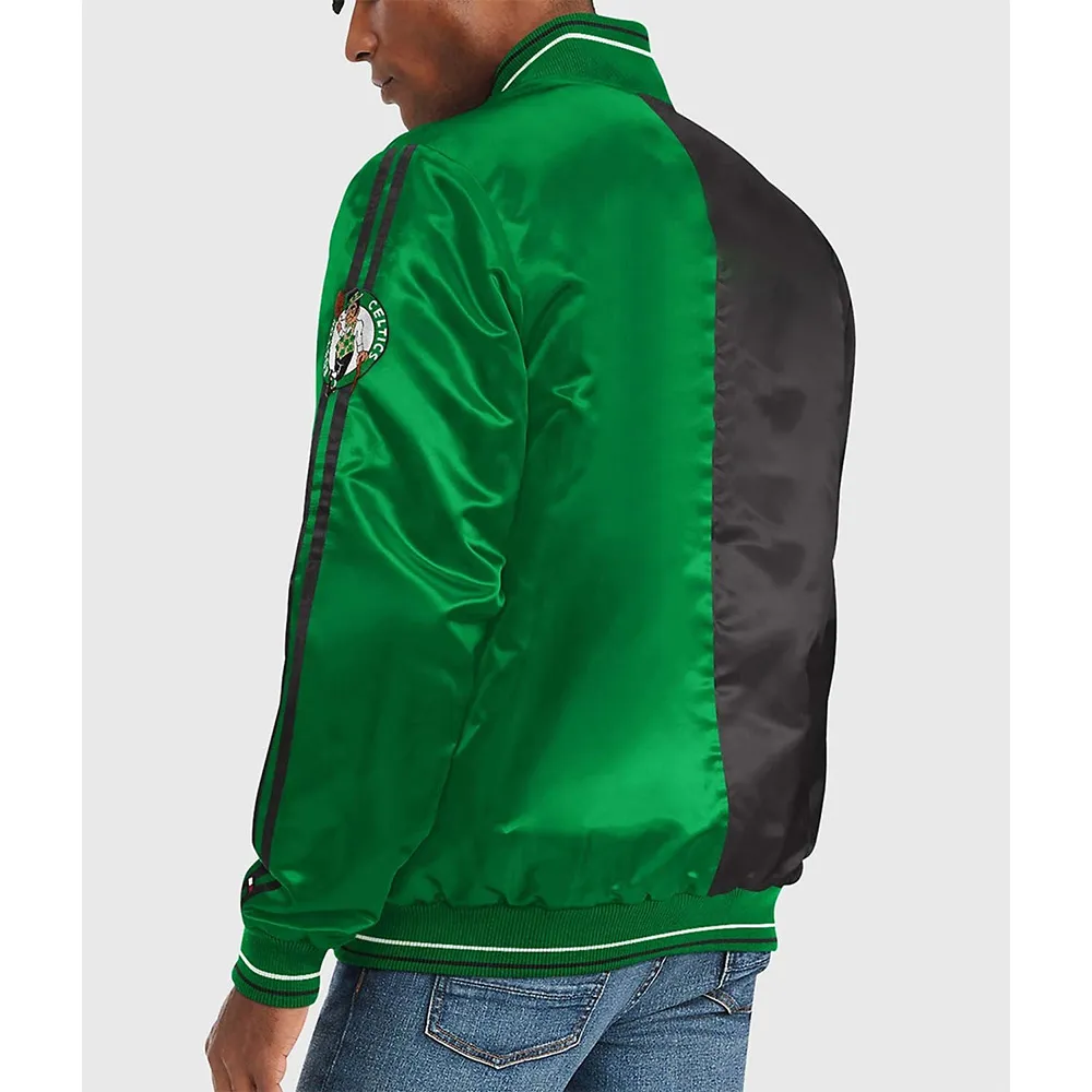 Boston Celtics Varsity Striped Green and Black Satin Jacket