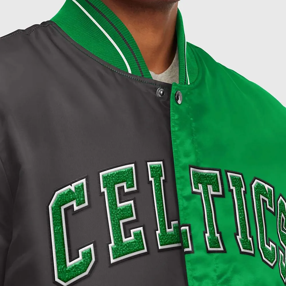 Boston Celtics Varsity Striped Green and Black Satin Jacket