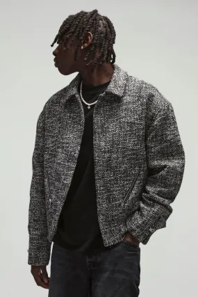 Boxy Textured Boucle Bomber Jacket