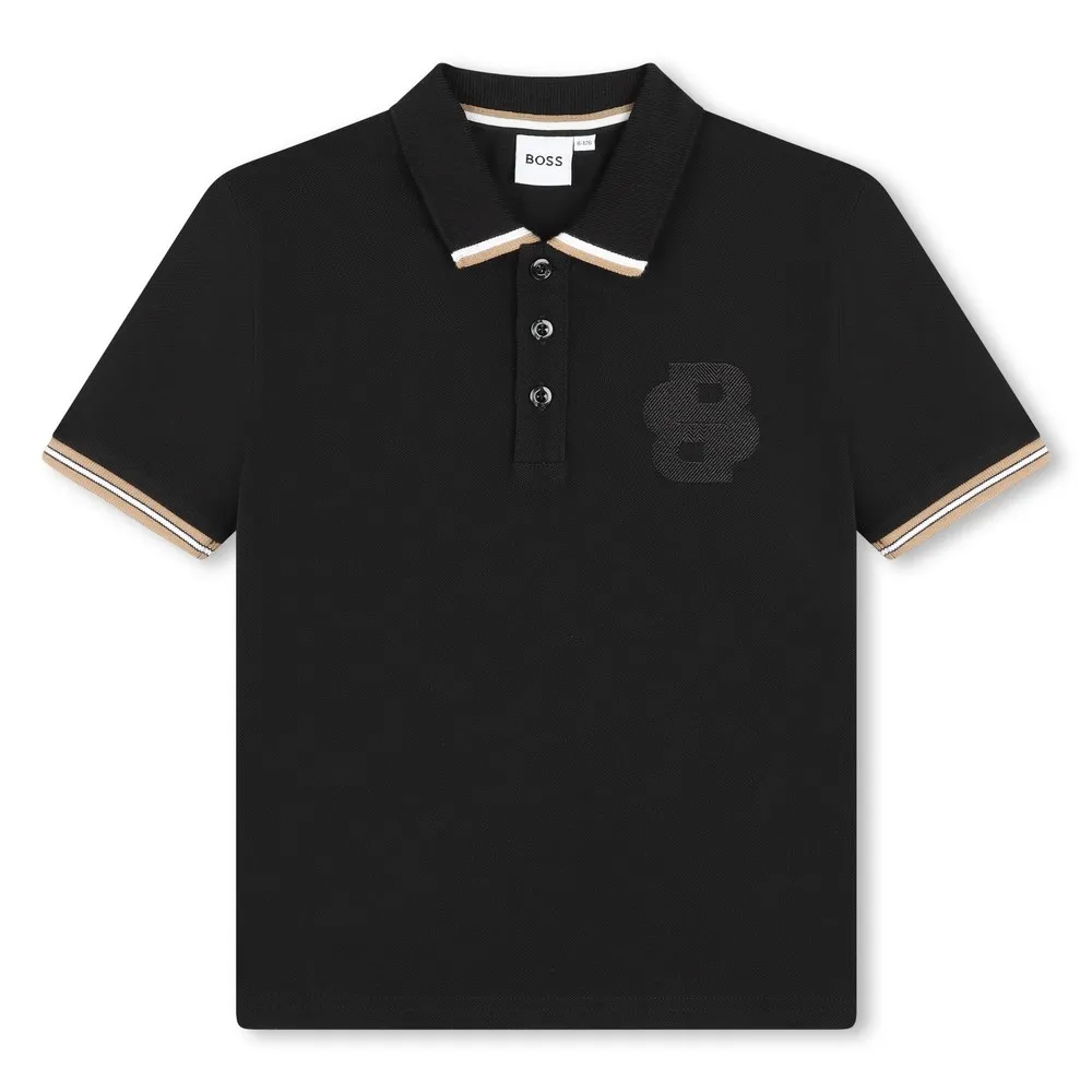 Boys Black J51170 Tipped Polo Shirt