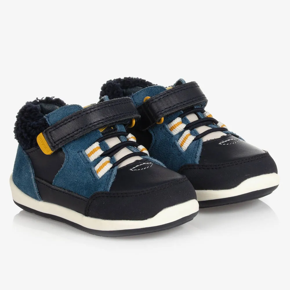 Boys Blue Leather Trainers