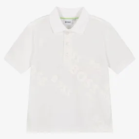 Boys White Cotton Logo Polo Shirt