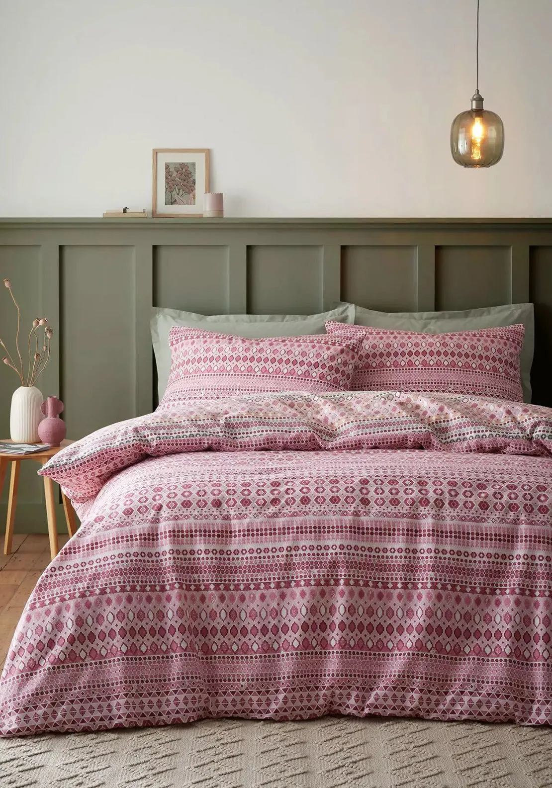 Catherine Lansfield Brushed Fairisle Print Duvet Cover Set, Red