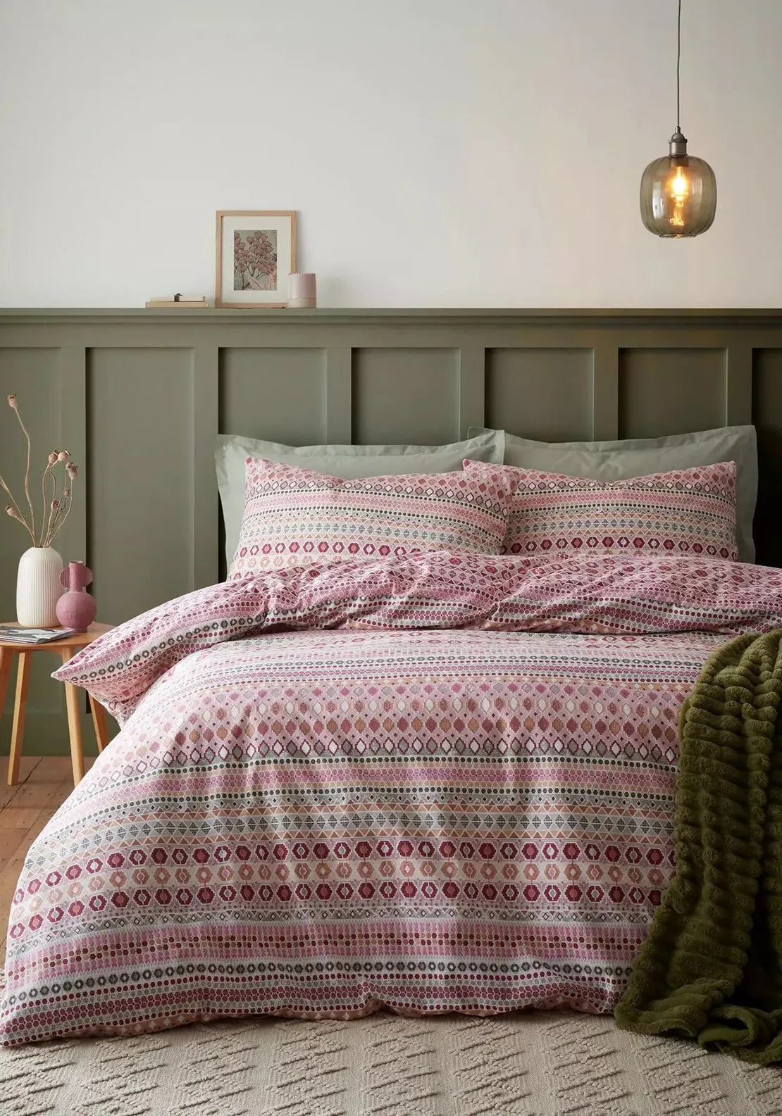 Catherine Lansfield Brushed Fairisle Print Duvet Cover Set, Red