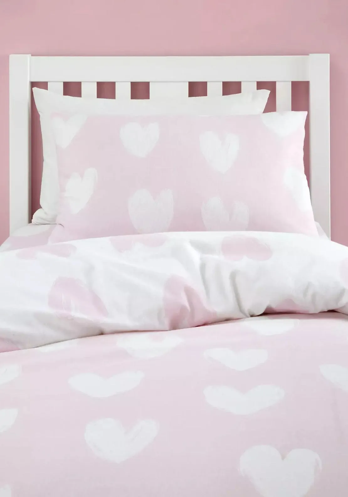 Catherine Lansfield Brushed Hearts Reversible Duvet Cover Set, Pink