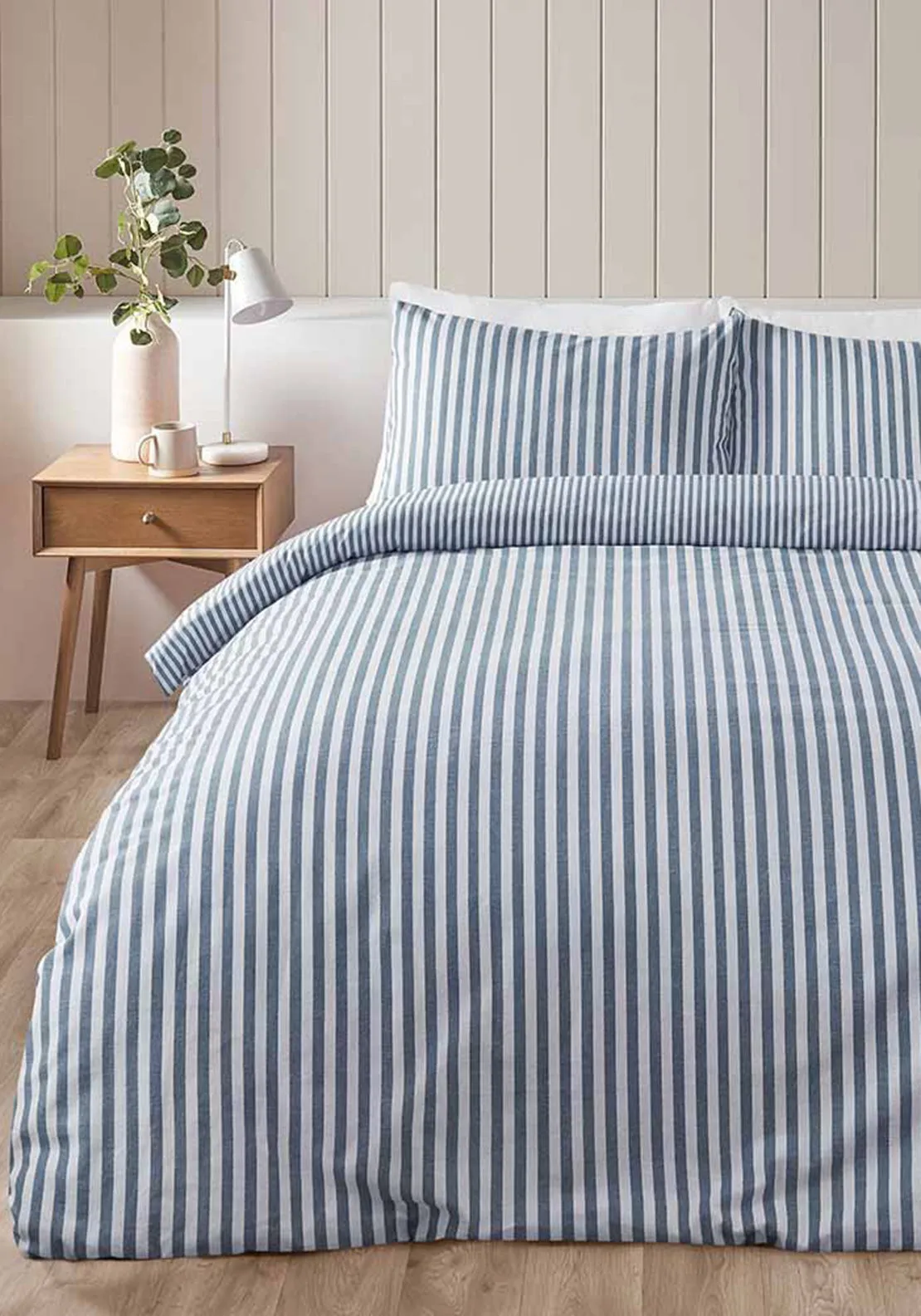 Catherine Lansfield Brushed Stripe Duvet Cover Set, Blue