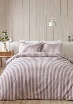 Catherine Lansfield Brushed Stripe Duvet Cover Set, Blush