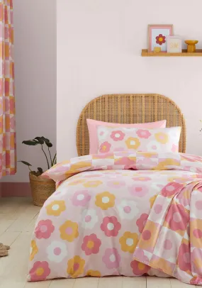 Catherine Lansfield Pink Retro Daisy Reversible Duvet Cover Set, Pink